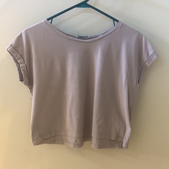 Zara Basic Collection Tan Women’s Cropped Tee Size Small - Picture 3 of 7